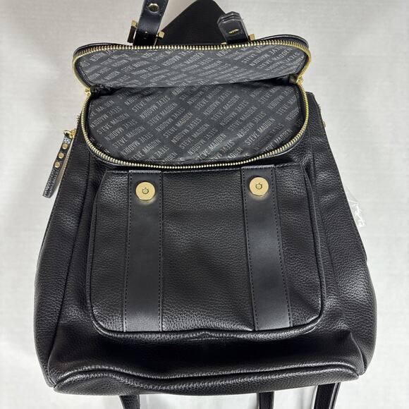 Steve Madden Faux Leather Black Backpack Purse w/Wallet Gold Hardware 100%PU NWT - Picture 7 of 7